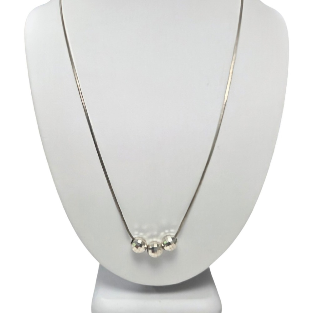 Milor Italy Vtg 925 Sterling Silver Snake Chain Necklace Faceted Sliding Beads